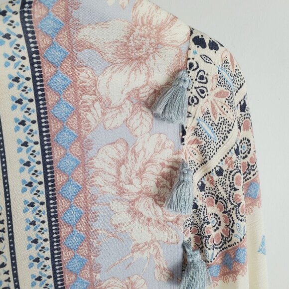 AMERICAN Eagle XS Boho Flowy Top 3/4 Dolman Sleeve Peasant Tassels Embroidered - Picture 6 of 7